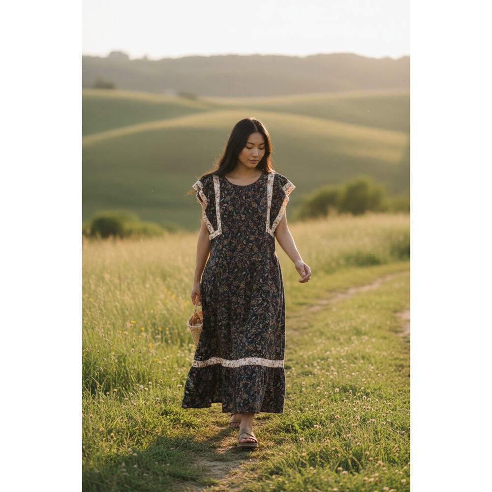 Maurices Midi Dress Womens 1x Navy Paisley Cottagecore Romantic Soft Girl